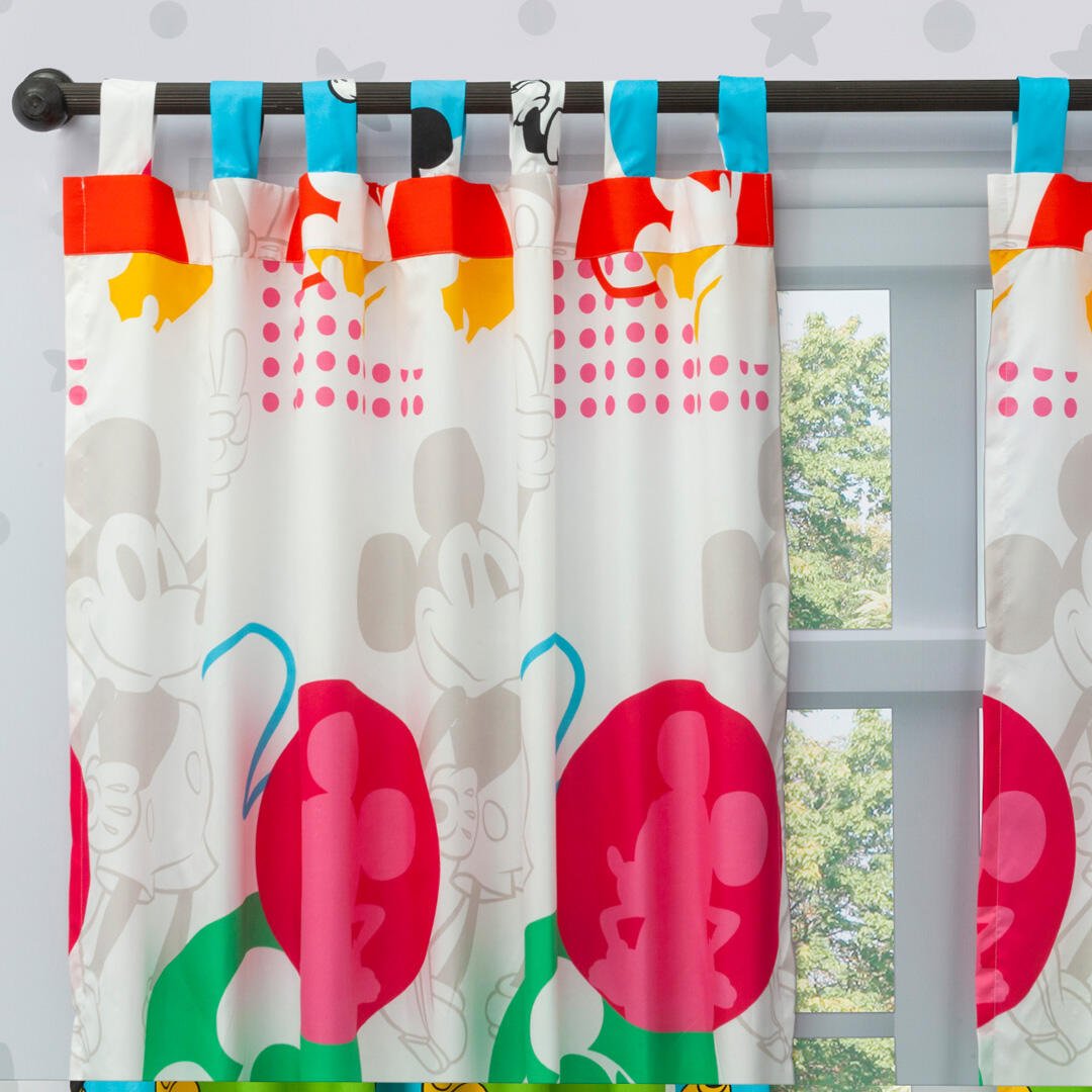 Combo Juego de Sabanas y Cortina Infantil Microfibra Doble 140 cm Blanco de Mickey de Colores - Ropa de Cama | Bylmo