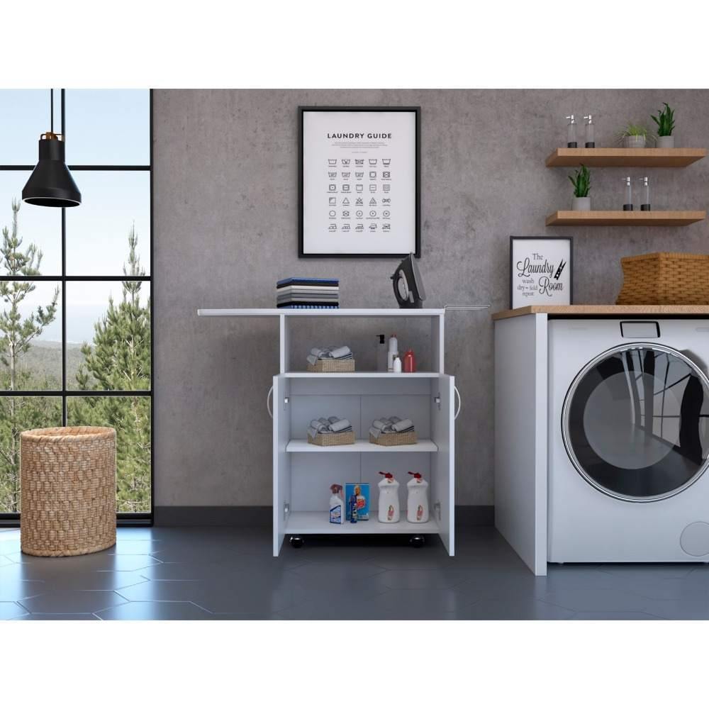 Mesa de Planchar Urano Blanco 90x84.5cm con Dos Puertas - Muebles Organizadores | Bylmo