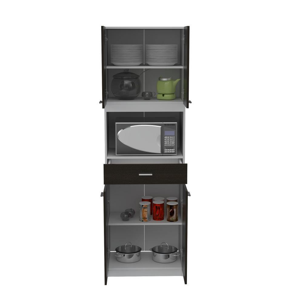 Módulo Para Microondas Bau Blanco y Wengue 62x196cm con Un Entrepaño y con Cuatro Puertas - Muebles Organizadores | Bylmo