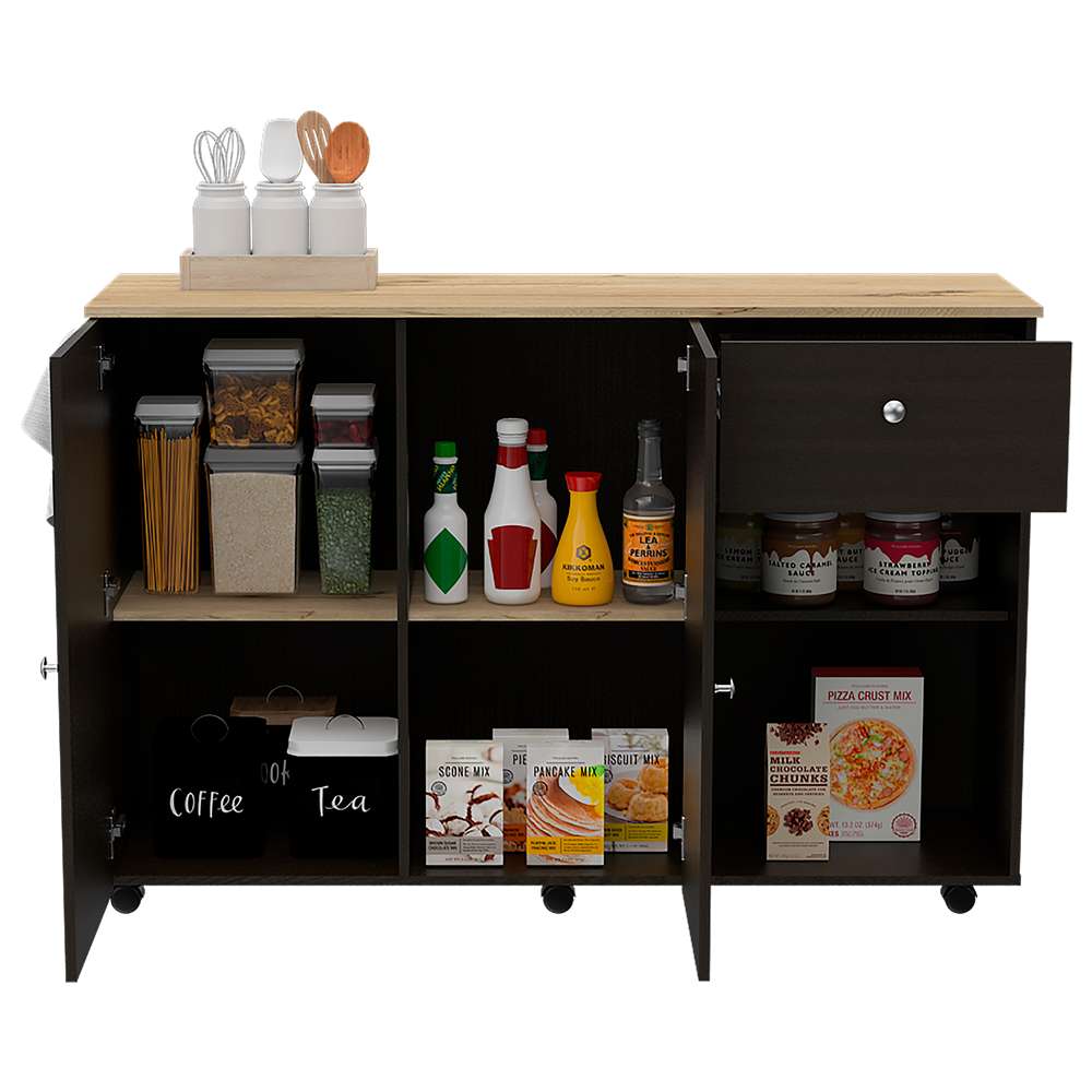 Barra de Cocina Victoria Wengue 136x92cm con Tres Entrepaños y Seis Compartimientos - Muebles Organizadores | Bylmo