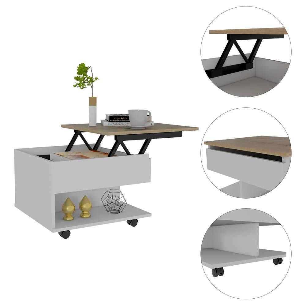 Mesa de Centro Luanda Blanco 55x39.1cm Rectangular Transformable Con Ruedas - Mesas | Bylmo