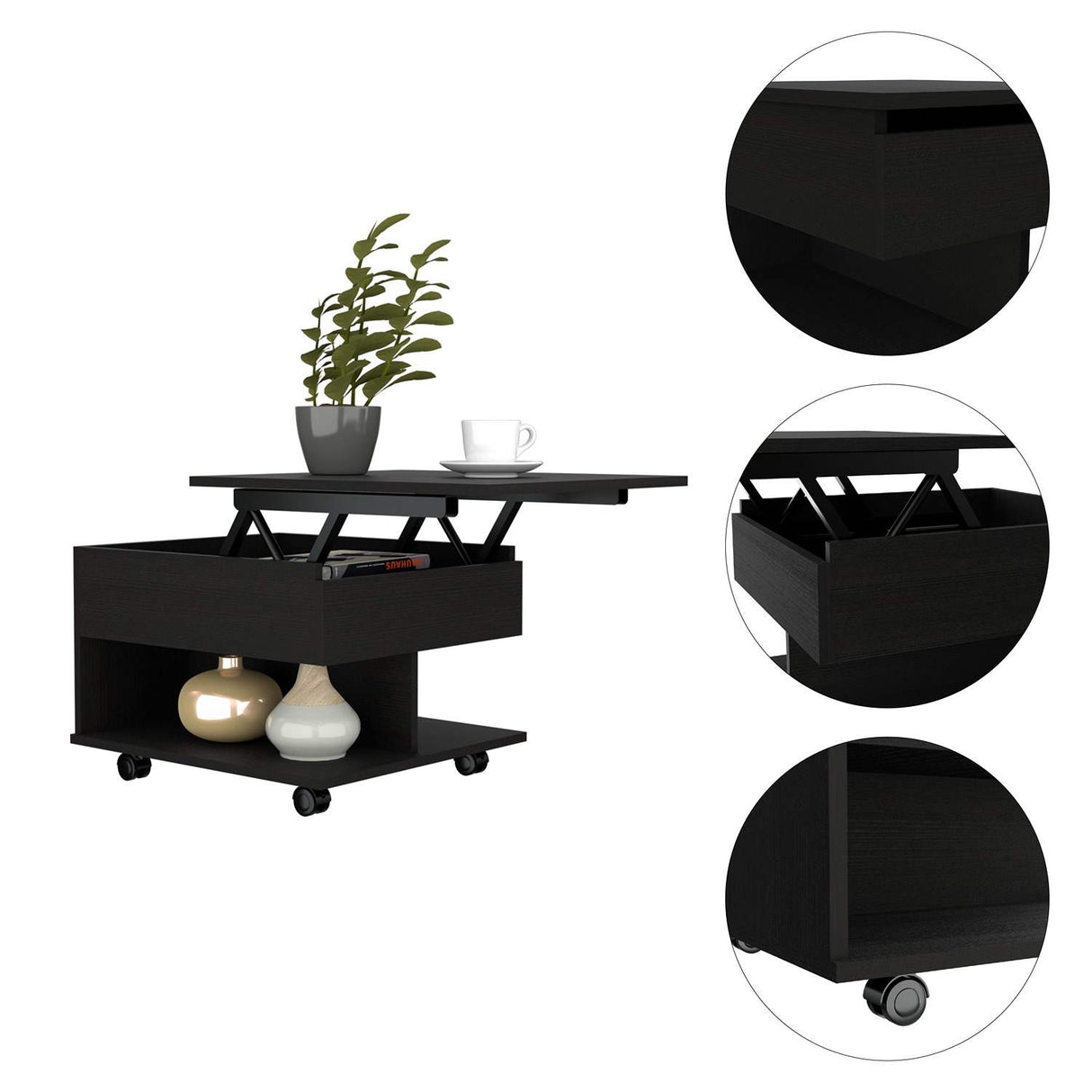Mesa Auxiliar Luanda Wengue 55 cm Rectangular Extensible con Rodachines - Mesas Auxiliares | Bylmo