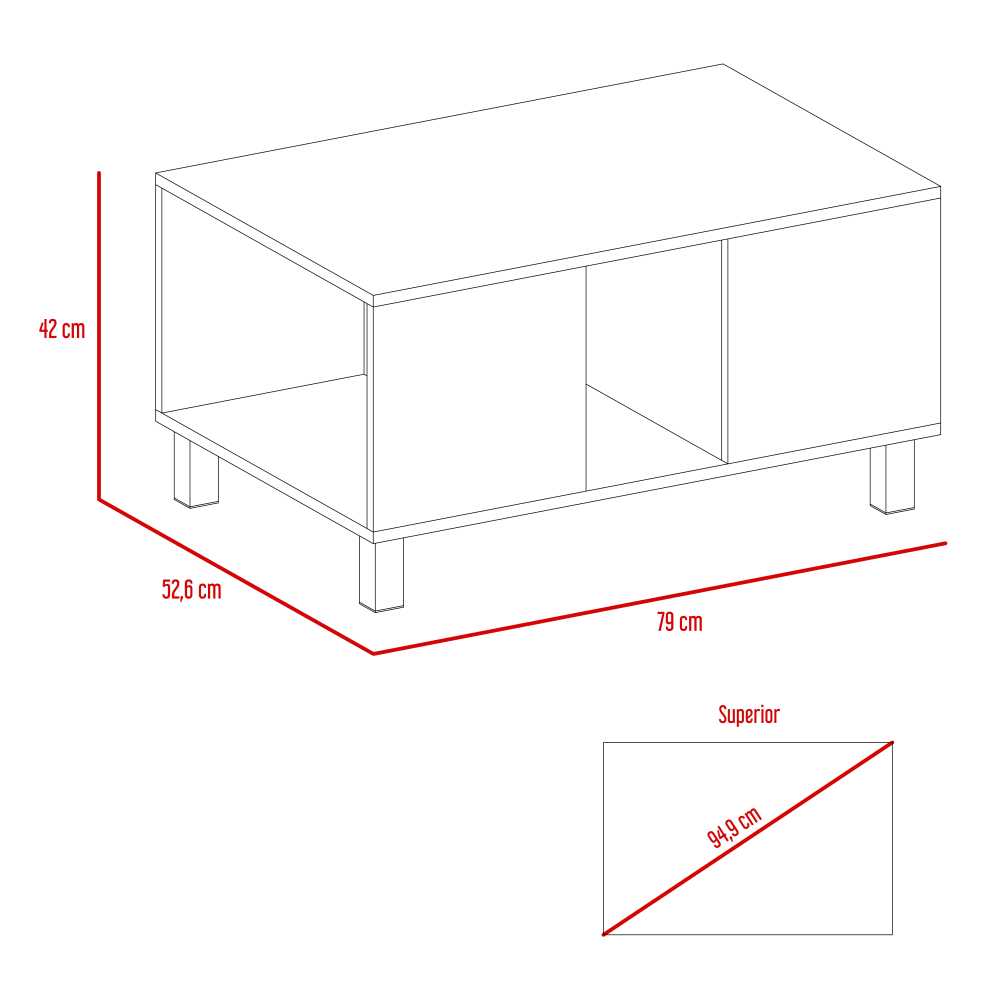 Mesa de Centro Bellagio Siena 79x42cm Rectangular con Patas y con Compartimientos - Mesas | Bylmo