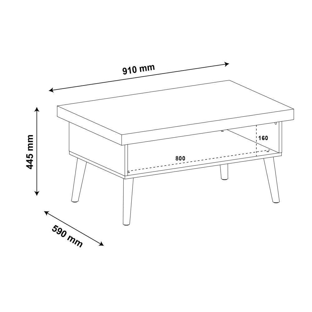 Mesa de Centro Lucca Pino 91x45cm Rectangular con Patas y con Compartimientos - Mesas | Bylmo