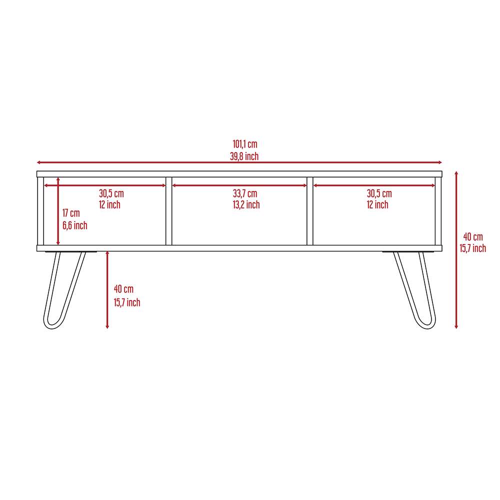 Mesa de Centro Vassel Expreso 101.1x40cm Rectangular con Patas y con Compartimientos - Mesas | Bylmo