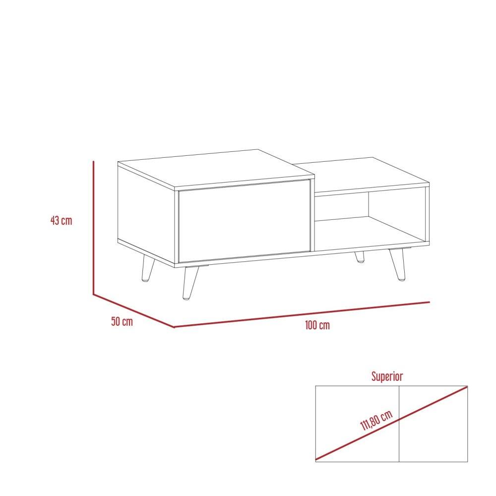 Mesa de Centro Bora Rovere y Blanco 100x43cm Rectangular Con Patas - Mesas | Bylmo