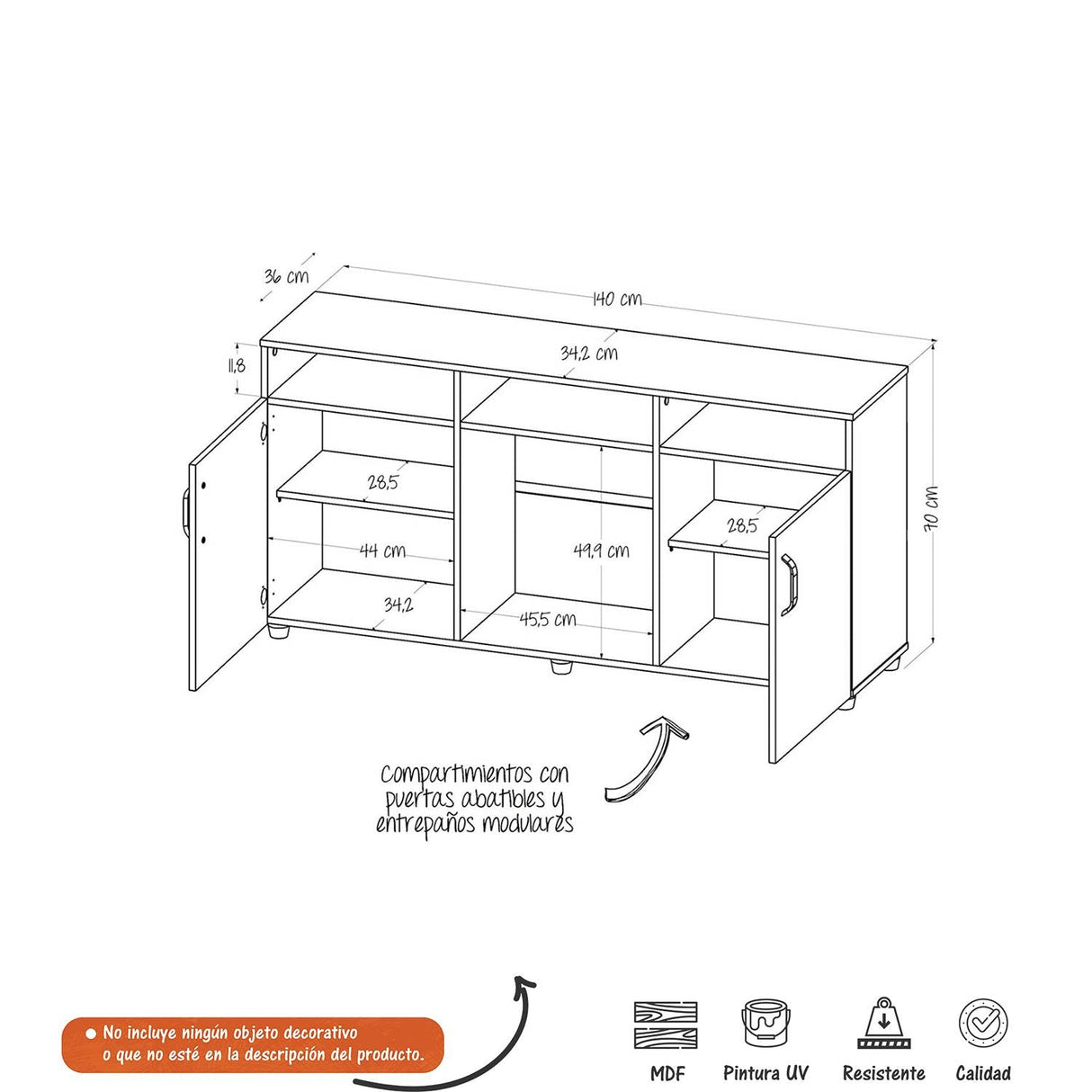 Mesa para TV Urban Caramelo 140x70cm Para TV Hasta 60 Pulgadas con Dos Cajones y con Patas - Muebles de TV | Bylmo