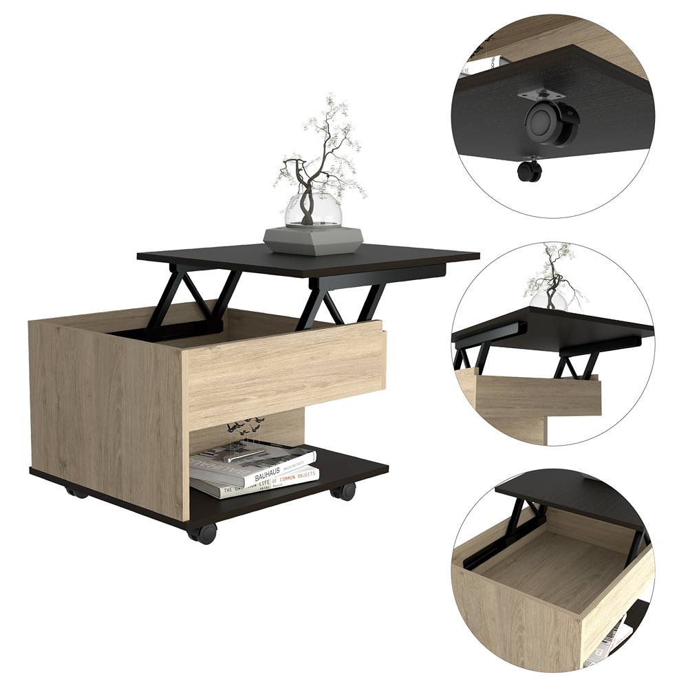 Mesa de Centro Rovere 55x39cm Rectangular Transformable Con Ruedas - Mesas | Bylmo