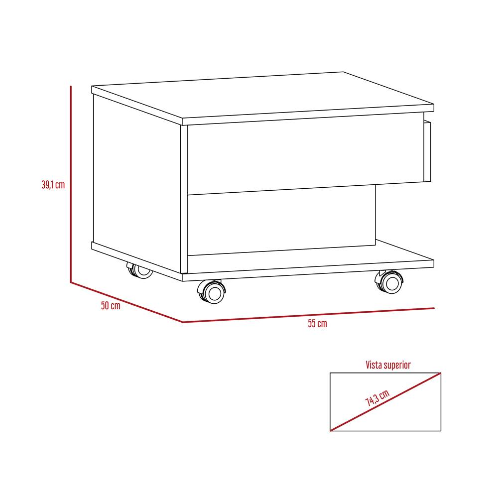 Mesa de Centro Rovere 55x39cm Rectangular Transformable Con Ruedas - Mesas | Bylmo