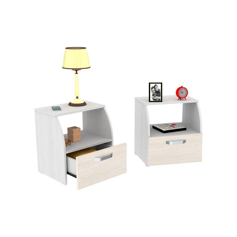 Mesa de Noche x 2 Campiña Blanco 45.4x49.3cm con Un Cajón y con Un Compartimiento - Mesas de Noche | Bylmo