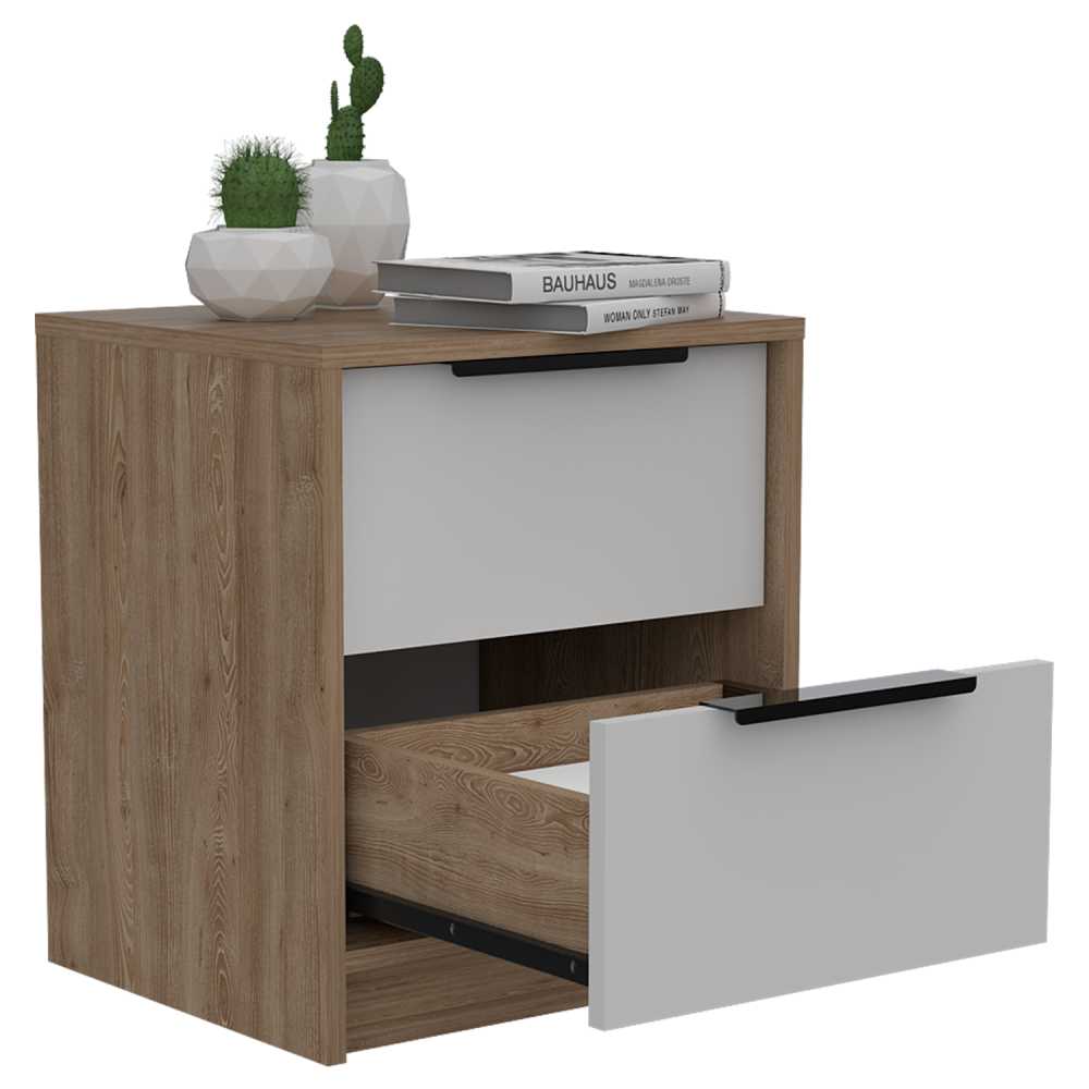 Mesa de Noche Kaia Miel 41x48cm con Dos Cajones - Mesas de Noche | Bylmo