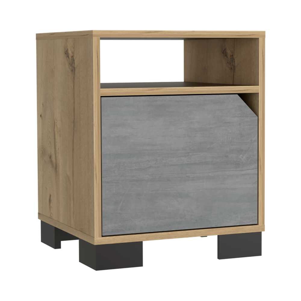 Mesa de Noche Loira Duna y Cemento 40 cm con Una Puerta - Mesas de Noche | Bylmo