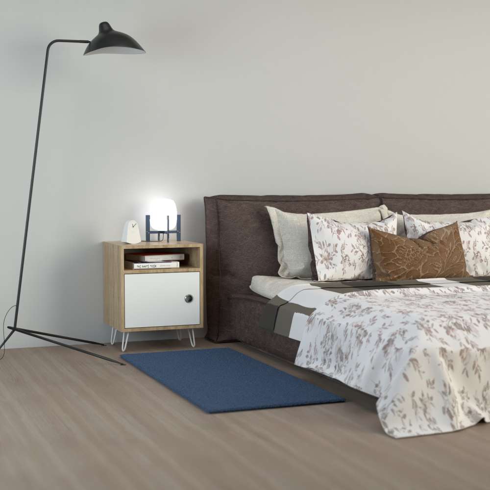 Mesa de Noche Paris Pro Vienes y Blanco 50 cm Con Una Puerta - Mesas de Noche | Bylmo