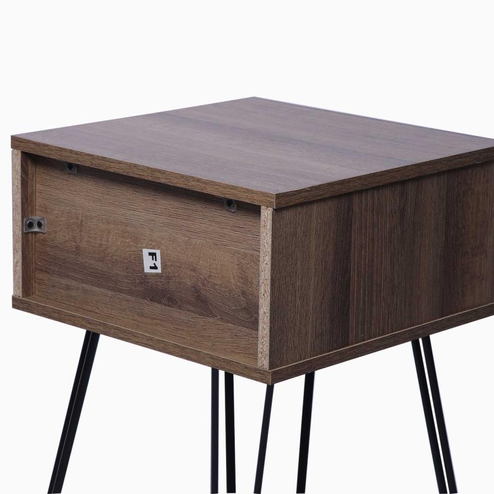 Mesa de Noche Paris Amareto y Negro 40 cm con Patas Metálicas - Mesas de Noche | Bylmo