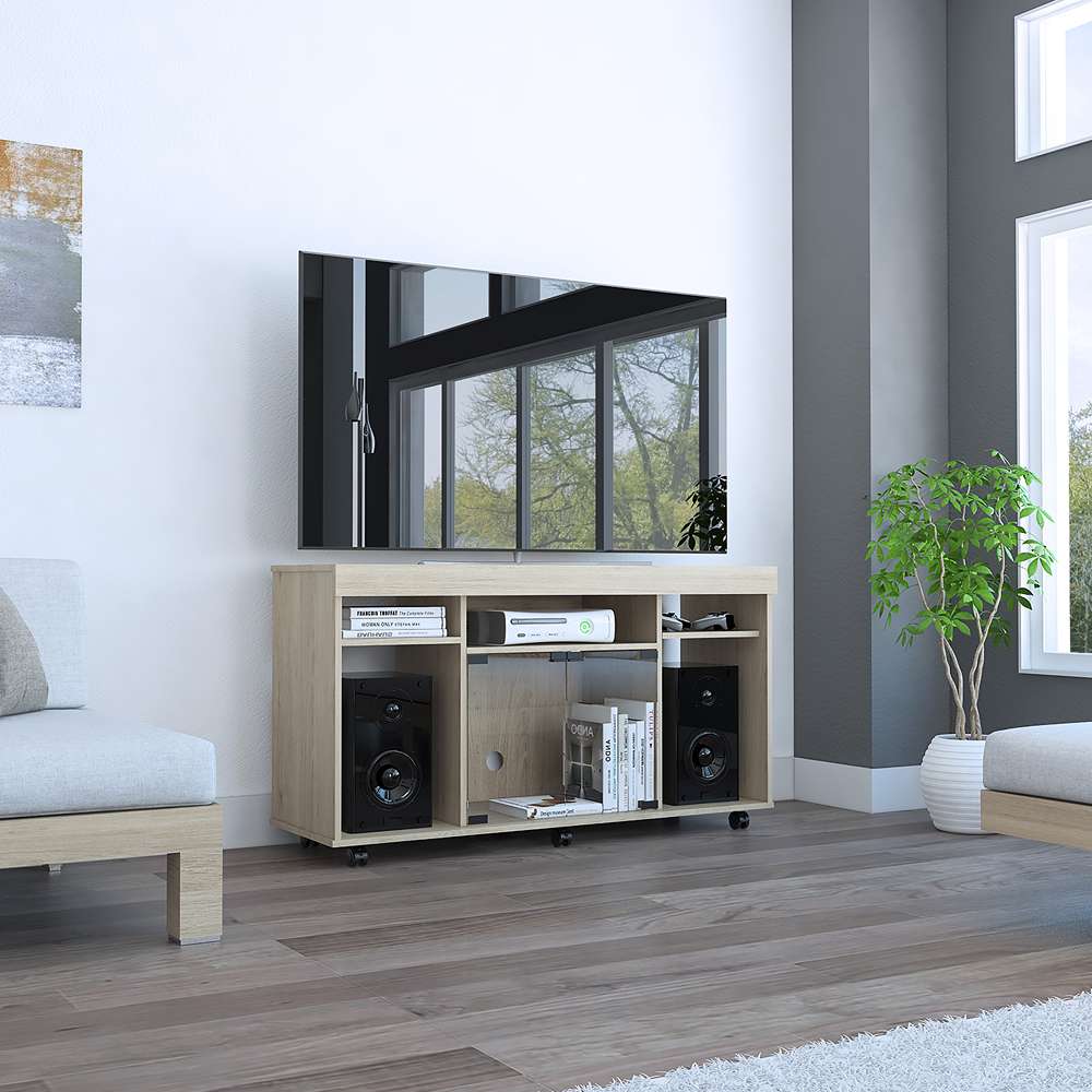 Mesa para TV Varmon Rovere 121.1x67cm Para TV Hasta 50 Pulgadas con Un Cajón con Ranuras para Cables y con Ruedas - Muebles para TV | Bylmo