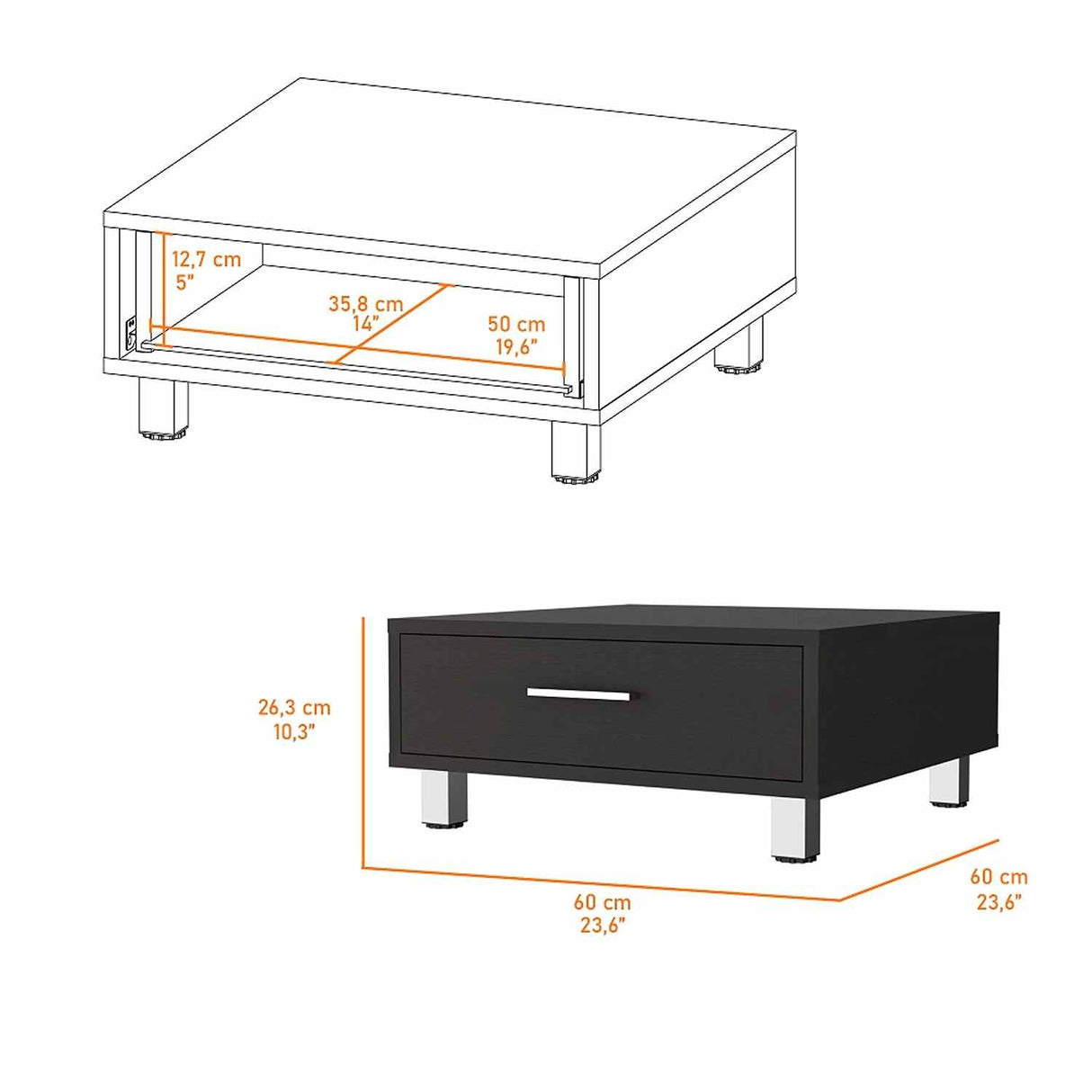 Mesa de Centro Beijing Wengue 60x26cm Rectangular con Patas y con Compartimientos - Mesas de Centro | Bylmo