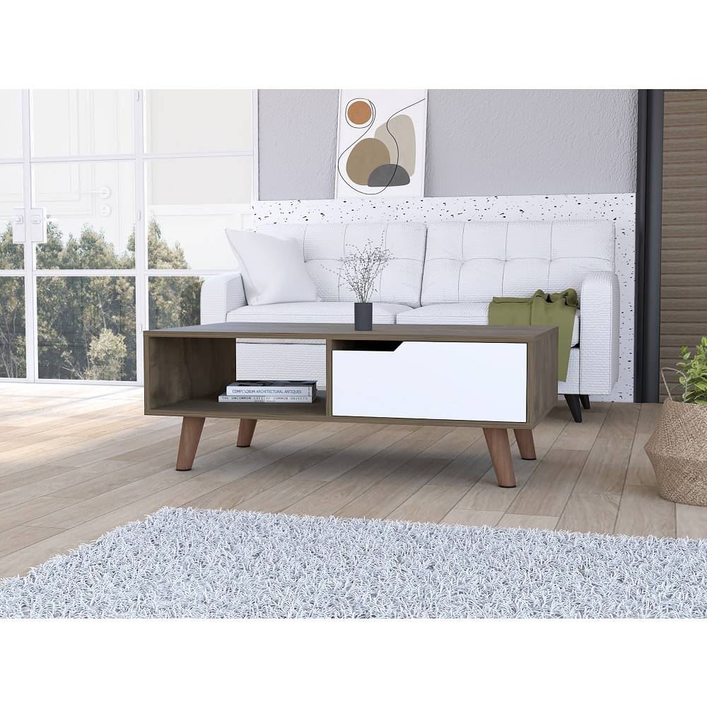 Mesa Oslo Bellota y Blanco 100 cm con Un Cajón - Mesas | Bylmo