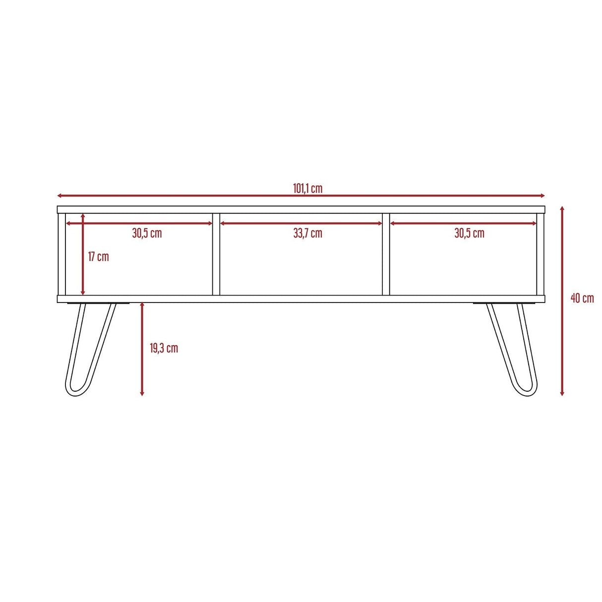 Mesa de Centro Vegas Miel 101x40cm Rectangular con Patas y con Compartimientos - Mesas de Centro | Bylmo
