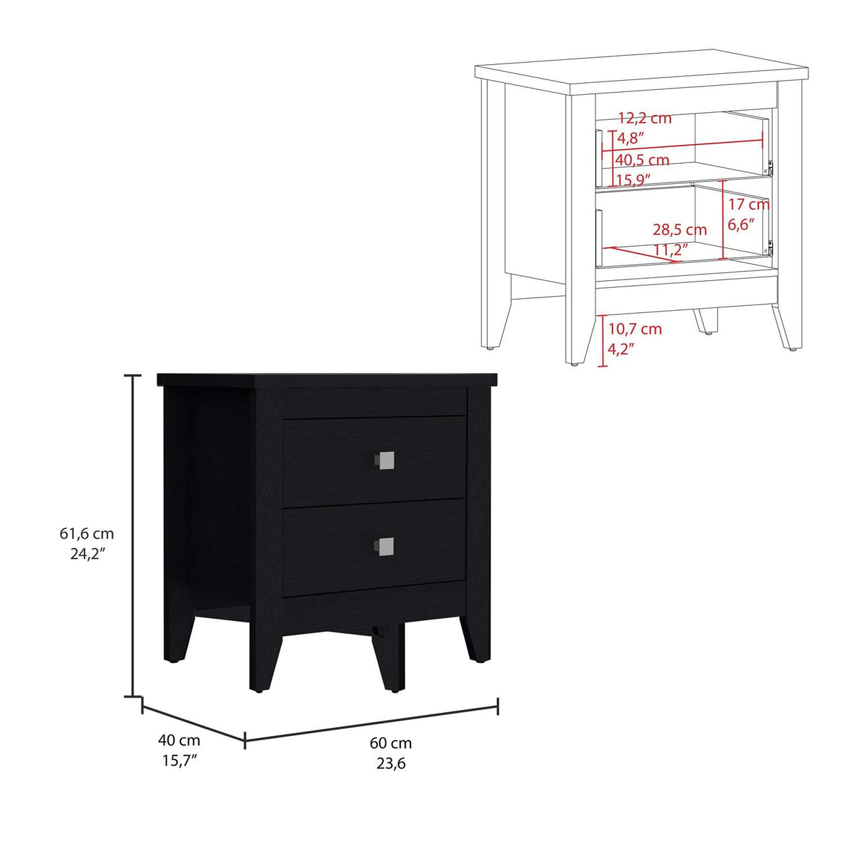 Mesa de Noche Armara Wengue 60 cm con Dos Cajones - Mesas de Noche | Bylmo