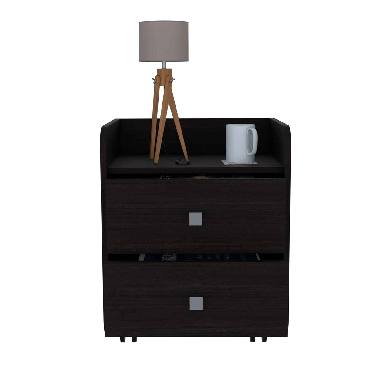 Mesa de Noche Aura Wengue 46x56cm con Dos Cajones y con Un Compartimiento - Mesas de Noche | Bylmo