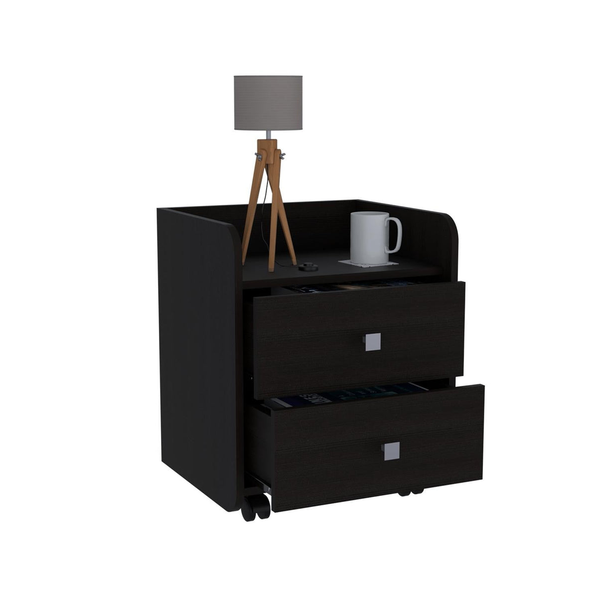 Mesa de Noche Aura Wengue 46x56cm con Dos Cajones y con Un Compartimiento - Mesas de Noche | Bylmo
