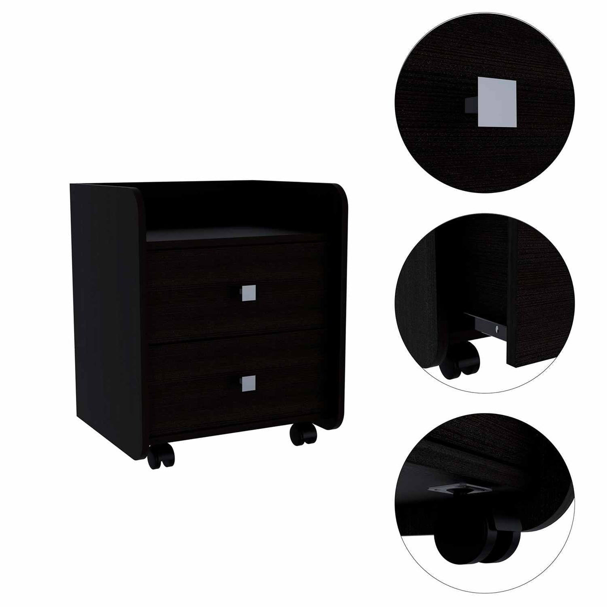 Mesa de Noche Aura Wengue 46x56cm con Dos Cajones y con Un Compartimiento - Mesas de Noche | Bylmo