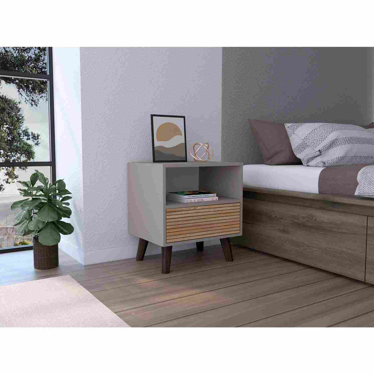 Mesa de Noche Funes Taupe 50 cm con un Cajón - Mesas de Noche | Bylmo