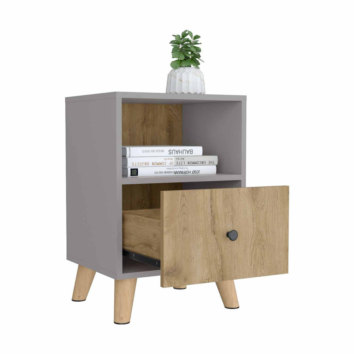 Mesa de Noche Hamilton Gris 40 cm con Cajones - Mesas de Noche | Bylmo