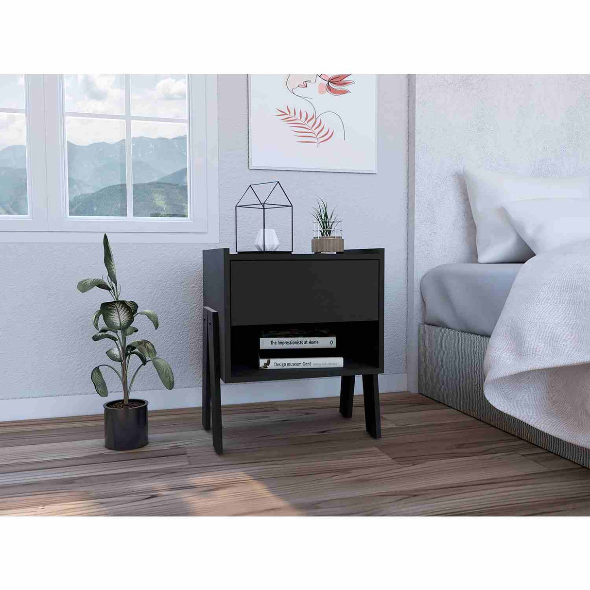 Mesa de Noche Joy Wengue 48x56cm con Un Cajón y con Un Compartimiento - Mesas de Noche | Bylmo