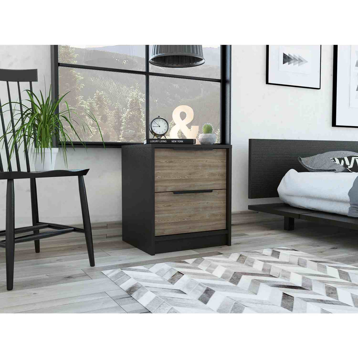 Mesa de Noche Kaia Wengue 41x48cm con Dos Cajones - Mesas de Noche | Bylmo