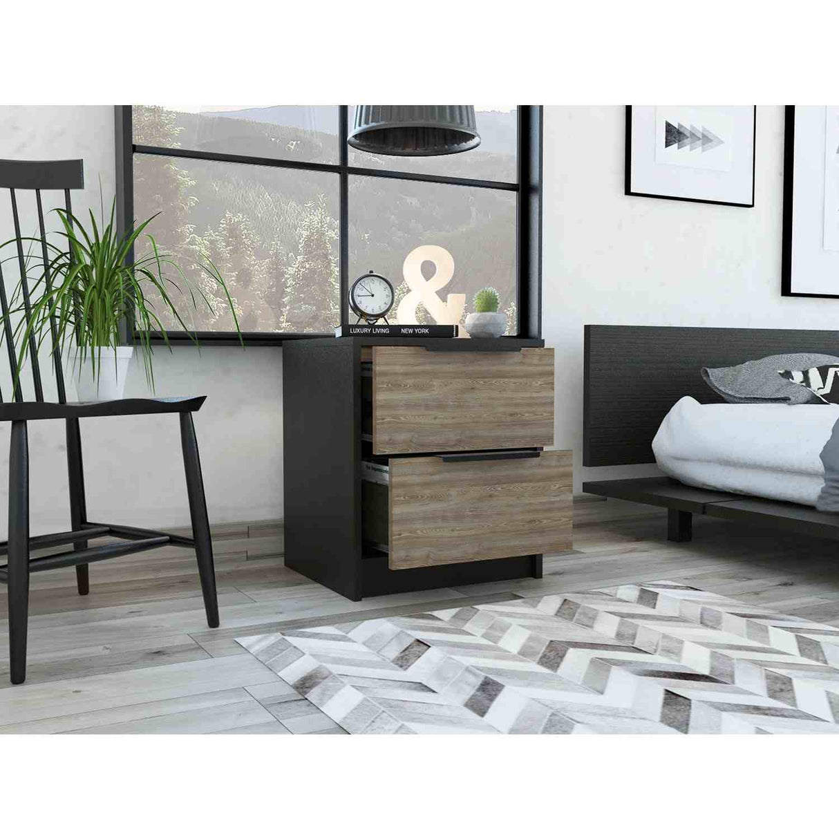 Mesa de Noche Kaia Wengue 41x48cm con Dos Cajones - Mesas de Noche | Bylmo
