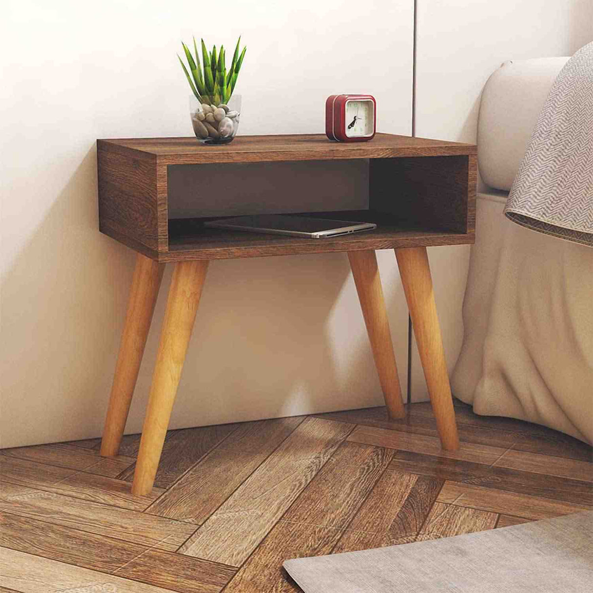 Mesa de Noche Metz Nogal 50 cm con Compartimiento - Mesas de Noche | Bylmo