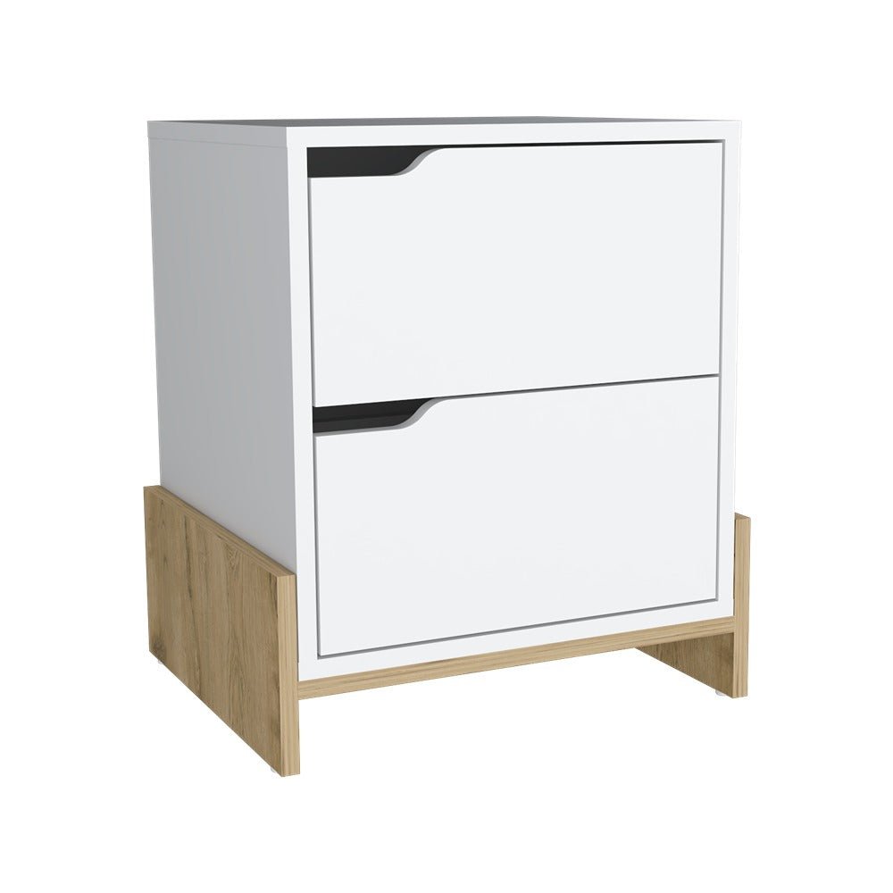 Mesa de Noche Moderno Blanco Macadamia 43 cm con Cajones - Mesas de Noche | Bylmo