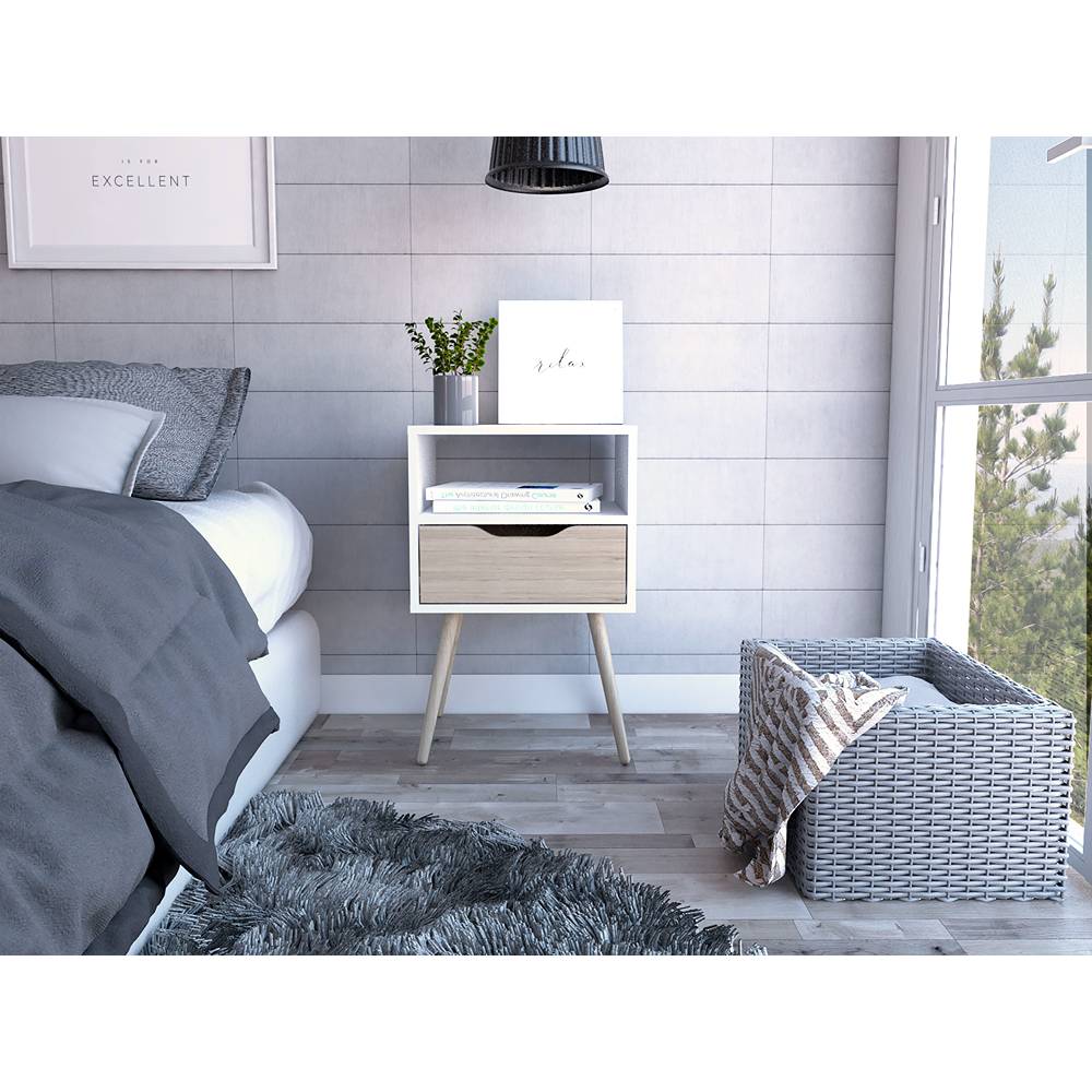 Mesa de Noche Otom Blanco 40x53cm con Un Cajón - Mesas de Noche | Bylmo