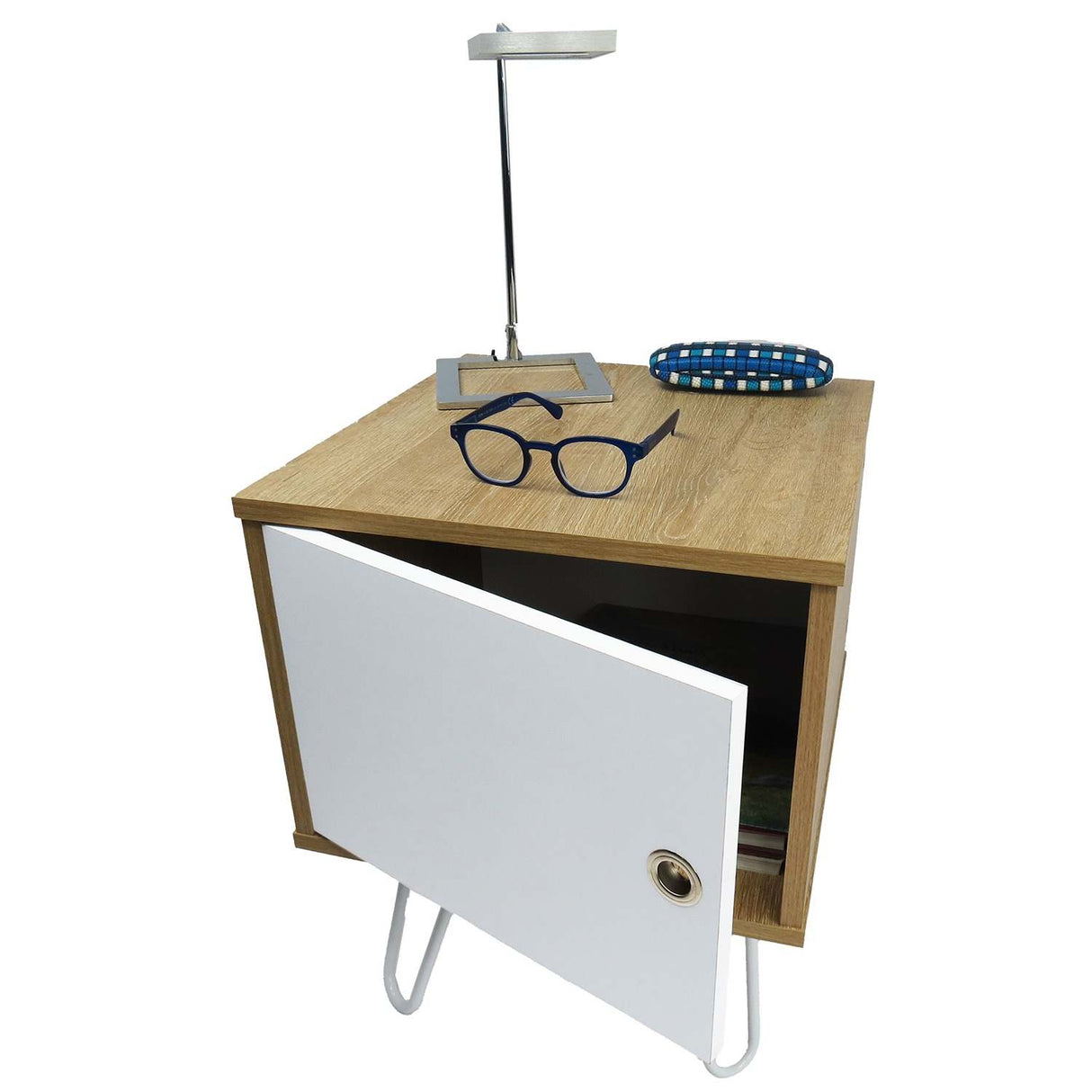 Mesa de Noche Paris Plus Duna y Blanco 40 cm con un Cajón - Mesas de Noche | Bylmo