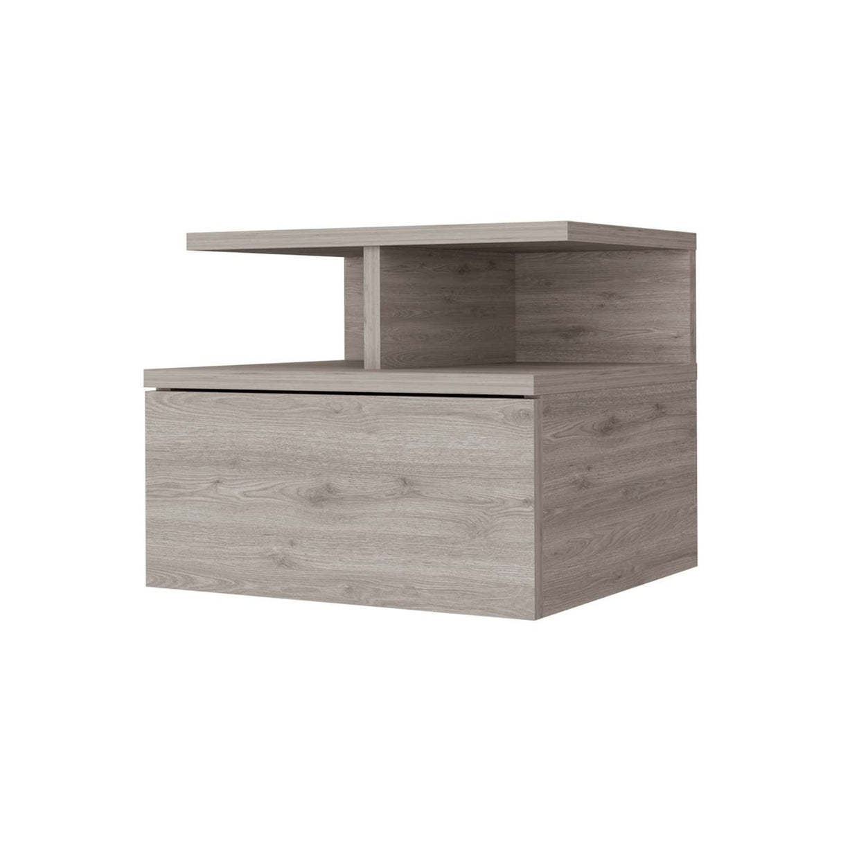 Mesa de Noche Flotante Z Plus Ceniza 36x30cm con Un Cajón y con Dos Compartimientos - Mesas de Noche | Bylmo