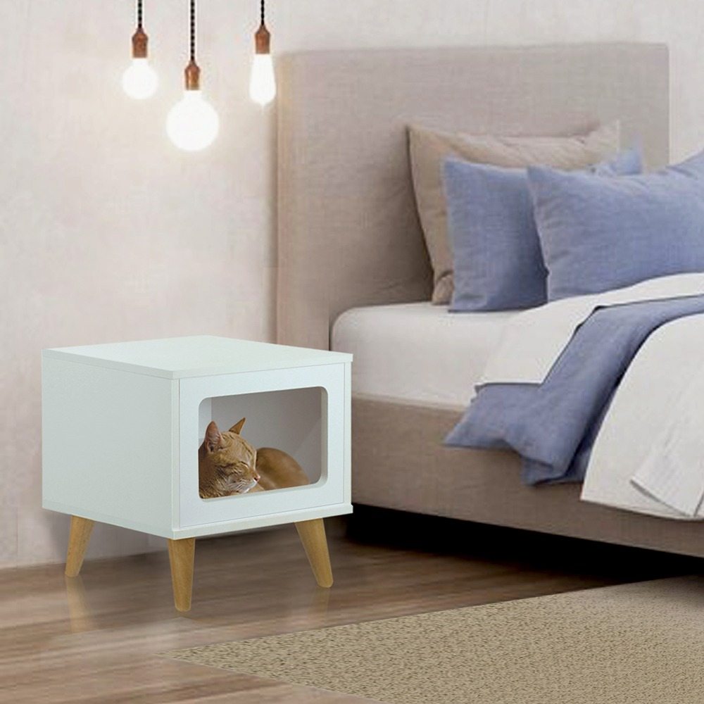 Mesa de Noche x 2 Auxiliar Blanco 39 cm Cuadradas con Espacio para Mascota - Combos Habitacion | Bylmo