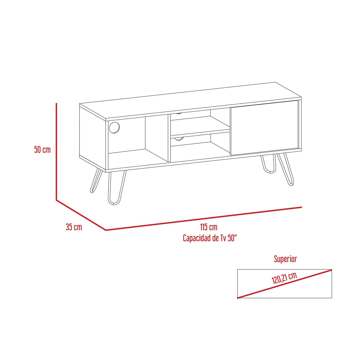 Mesa para TV Andorra Bellota 115 cm para TV Hasta 50 Pulgadas - Muebles de TV | Bylmo