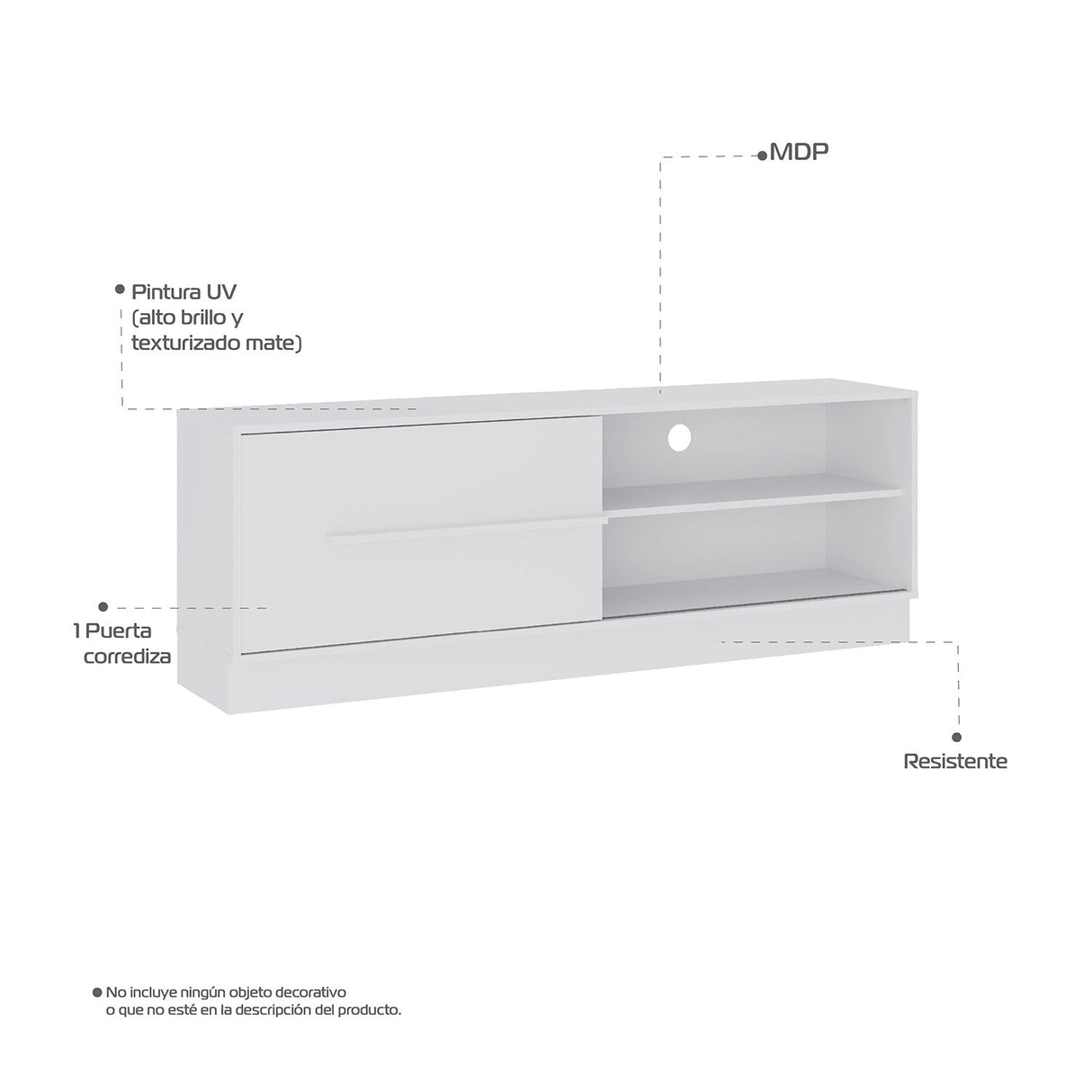 Mesa para TV Hawai Blanco 155x55cm Para TV Hasta 60 Pulgadas con Un Cajón y con Ranuras para Cables - Muebles de TV | Bylmo