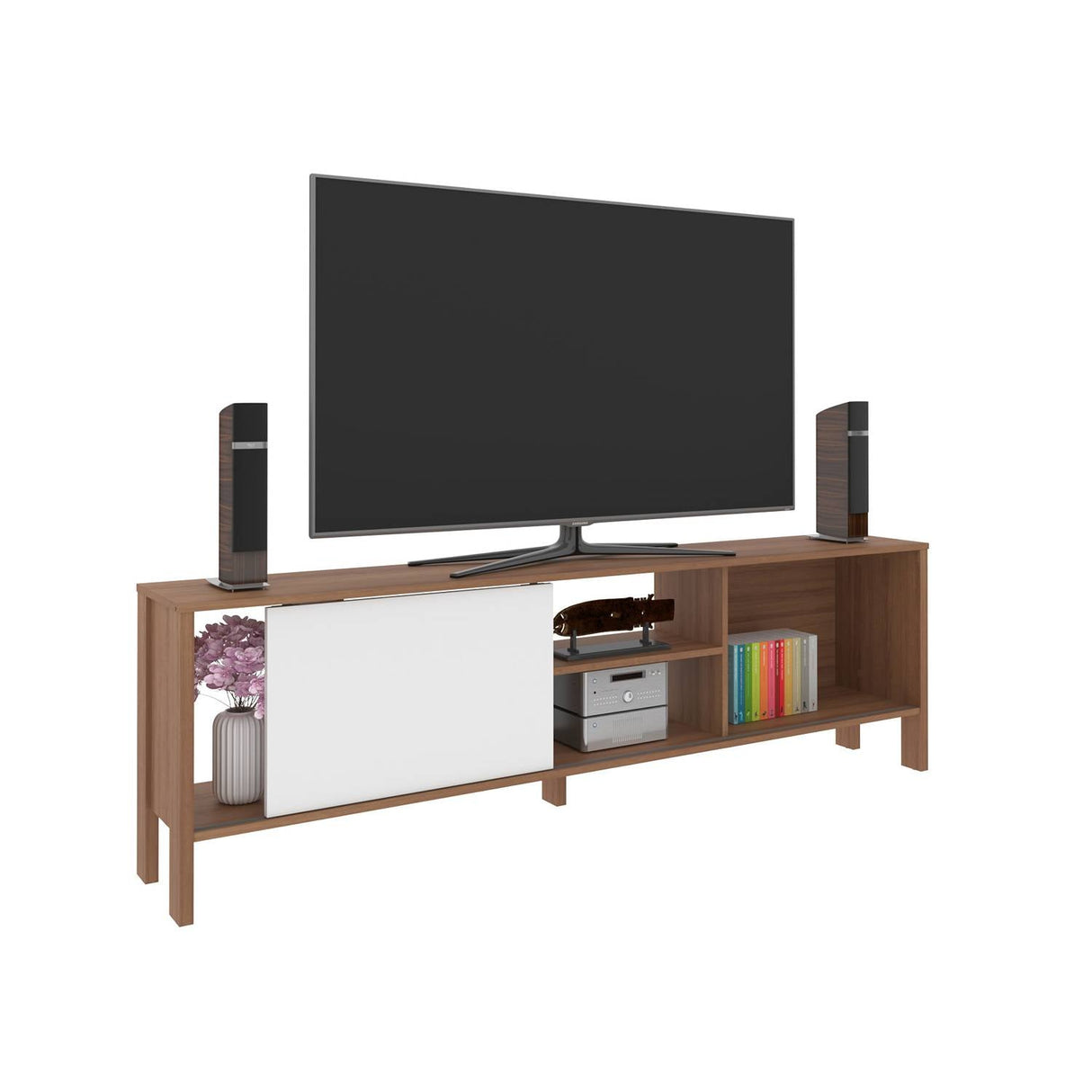 Rack Inmaculada Almendra y Blanco 183 cm con Una Puerta - Muebles para TV | Bylmo