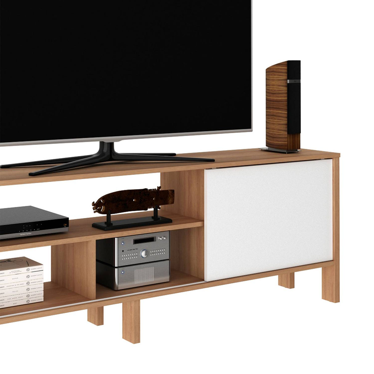 Rack Inmaculada Almendra y Blanco 183 cm con Una Puerta - Muebles para TV | Bylmo