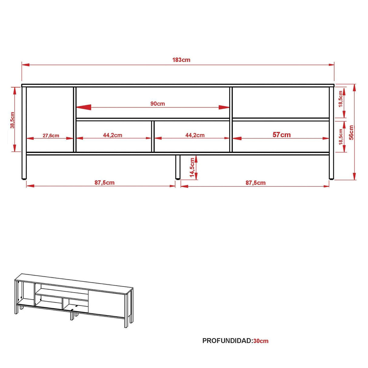 Rack Inmaculada Negro y Almendra 183 cm con Una Puerta - Muebles para TV | Bylmo