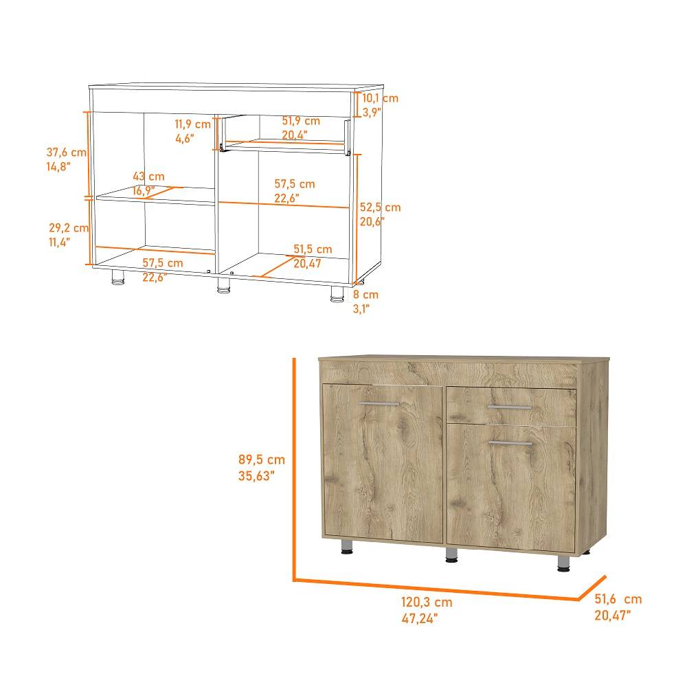 Mueble Inferior con Dos Puertas y Un Cajón Orión Macadamia 120 cm - Cocinas | Bylmo