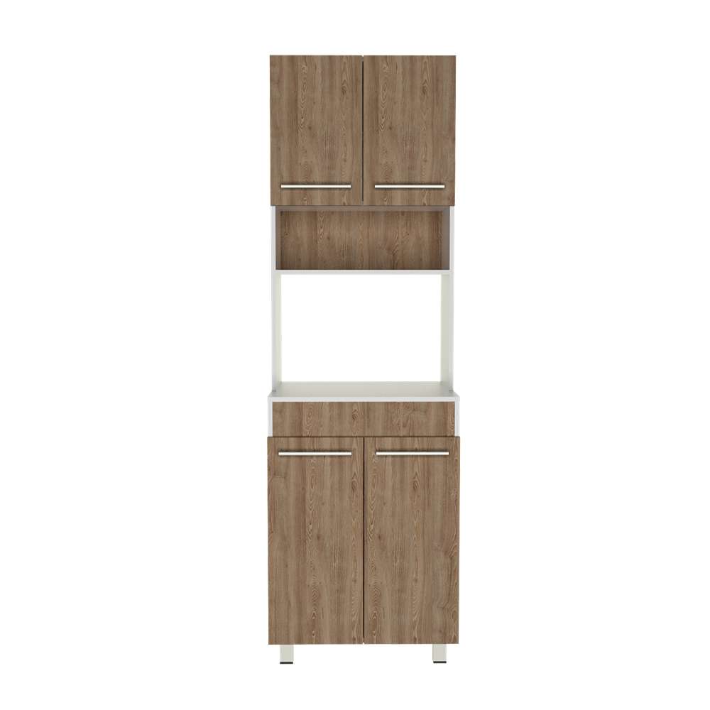 Mueble Microondas Bari Miel y Blanco 60 cm con Cuatro Puertas y Entrepaño - Muebles Organizadores | Bylmo