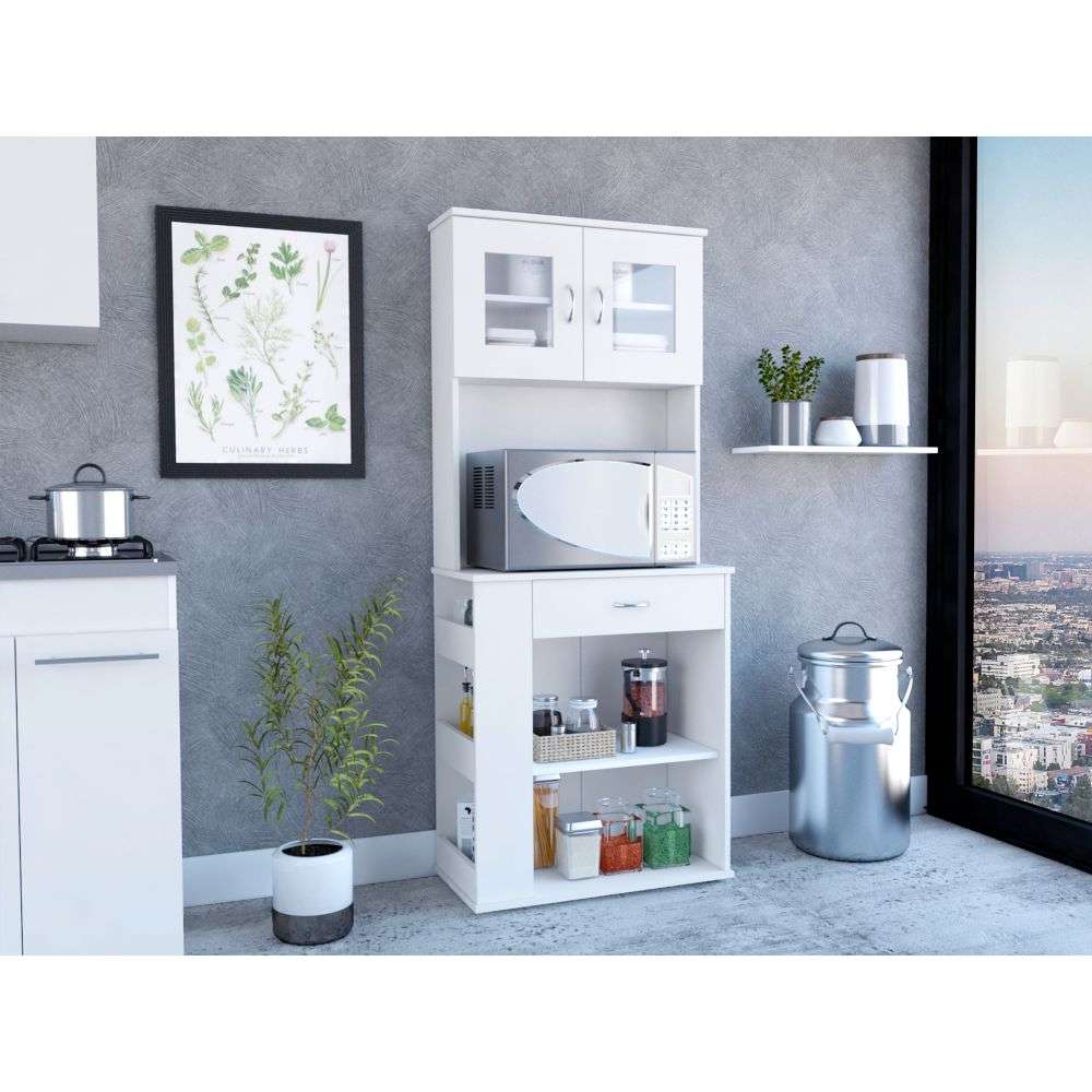 Mueble Microondas Capienza Plus Blanco 70 cm con Dos Puertas, Un Cajón y Entrepaños - Muebles Organizadores | Bylmo