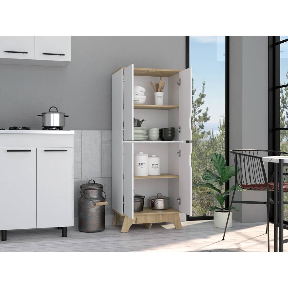 Alacena Pamplona Duna y Blanco 60x150.5cm sin Cajones y con Cuatro Puertas - Muebles Organizadores | Bylmo