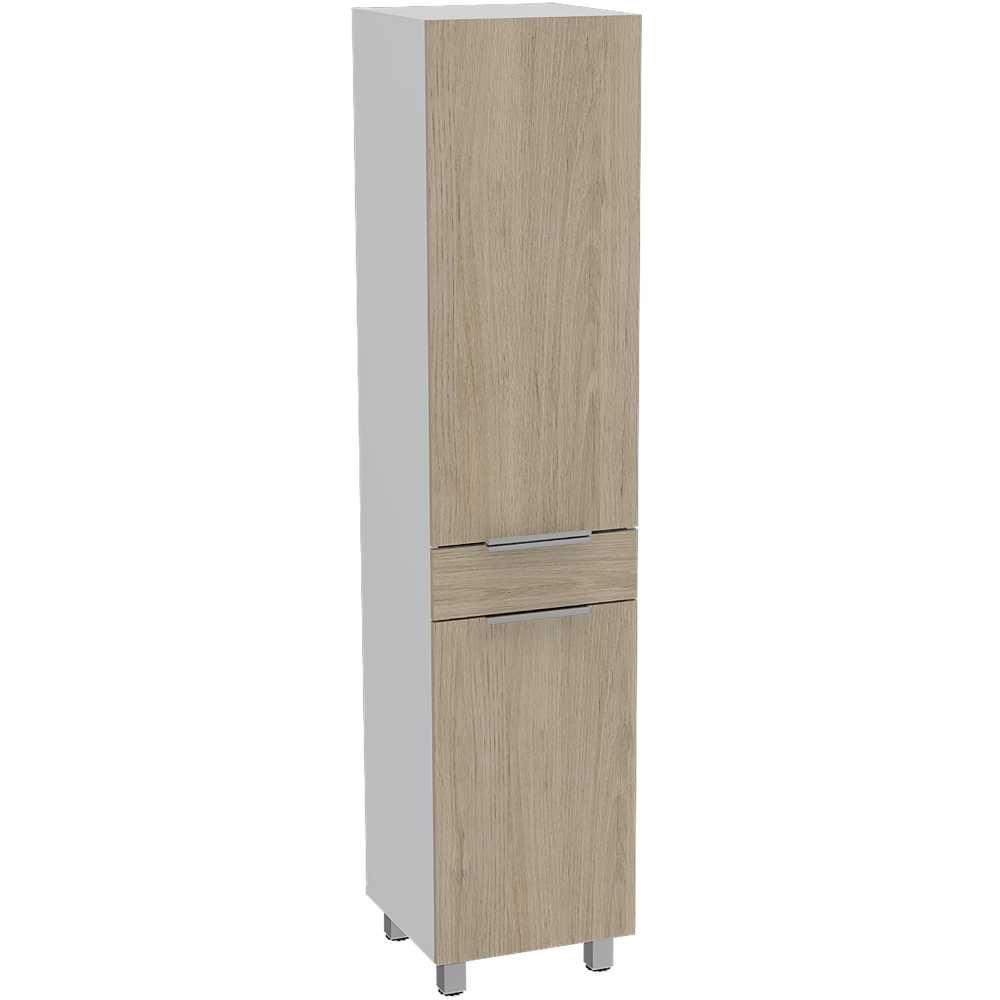 Alacena Melia Blanco y Rovere 40x180cm con Un Cajón y con Dos Puertas - Muebles Organizadores | Bylmo