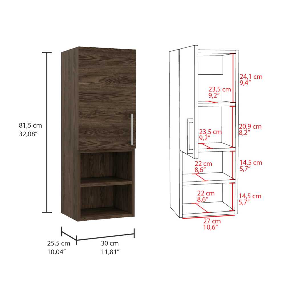 Gabinete de Baño Barcelona Coñac 30x81.5cm Rectangular sin Espejo y con Dos Entrepaños - Gabinetes | Bylmo