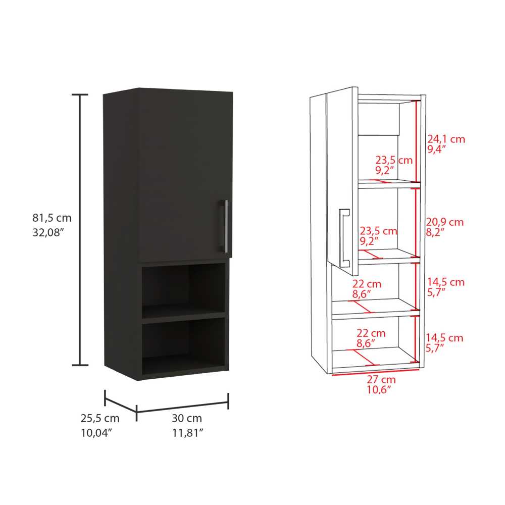 Gabinete de Baño Barcelona Wengue 30x81.5cm Rectangular sin Espejo y con Dos Entrepaños - Gabinetes | Bylmo