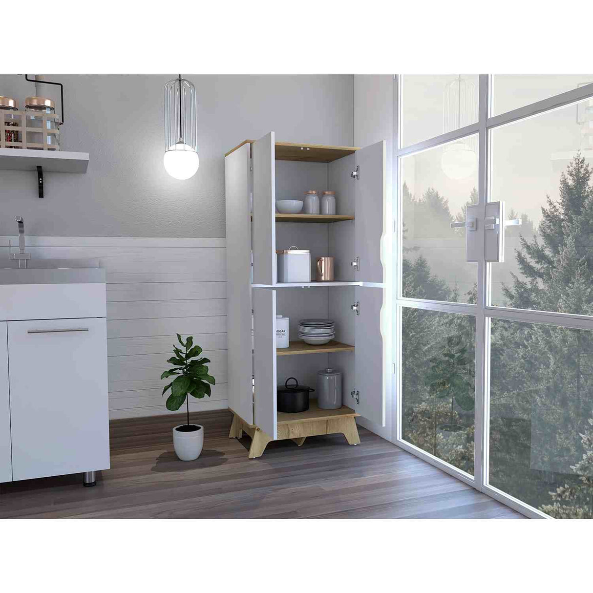 Mueble Auxiliar Z60 Blanco 60 cm con Puertas y Patas de Madera - Barras y Muebles Auxiliares | Bylmo